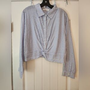 Soncy Blue & White Striped Twist-Front Button-Down Top Sz 22/24 Academia NWT